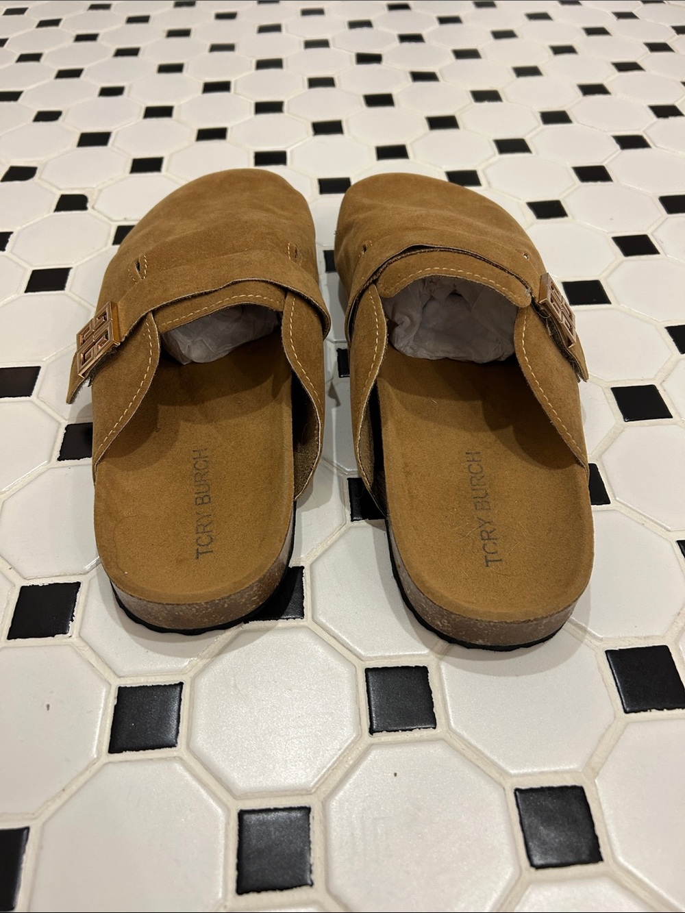 Tory Burch Mellow Mules Suede Slip-On Loafers in River Rock Size 9 - Picture 8 of 9